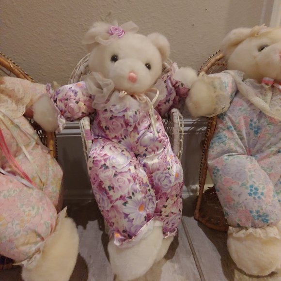 Vintage Teddy Bear Plush Dolls in Basket Chairs Lot of 3 MTY International - Picture 6 of 8